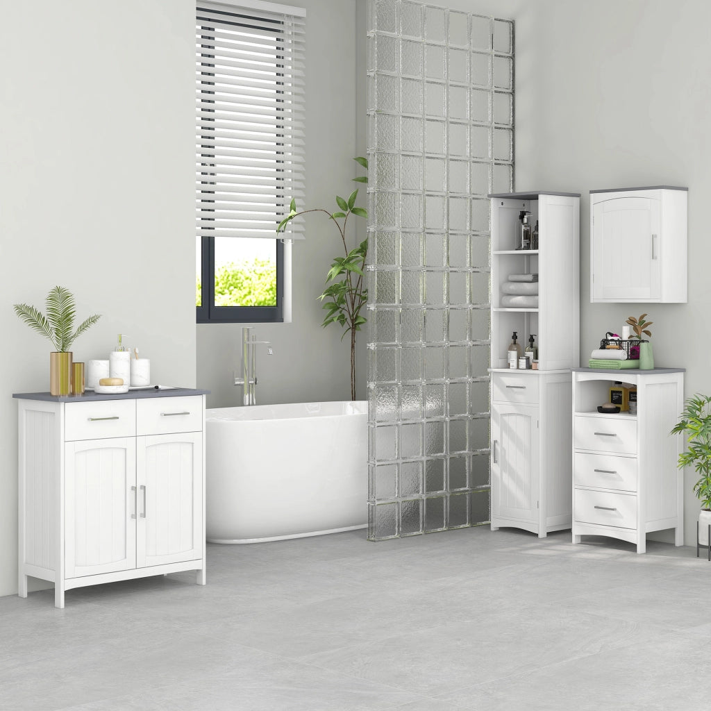 Mobile Bagno con Ante, Cassetti e Ripiano Regolabile ¨C Zephmum ¨C MDF Bianco 68x33x76