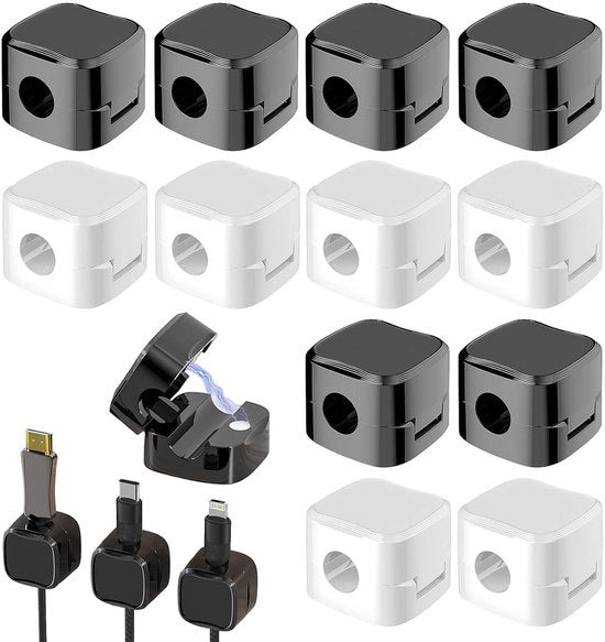 Cable Management Organizzatore per Ufficio - 12 pezzi Clip per Cavi - Oplaccio per Cavi - Bianco - Set da 12 pezzi
