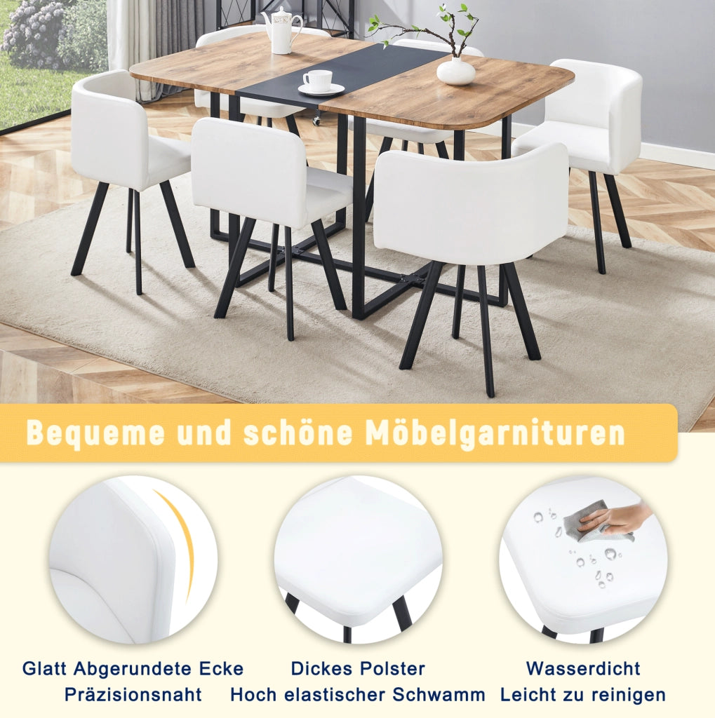 Set tavolo da pranzo allungabile con sedie, MDF e metallo, per 4-6 persone