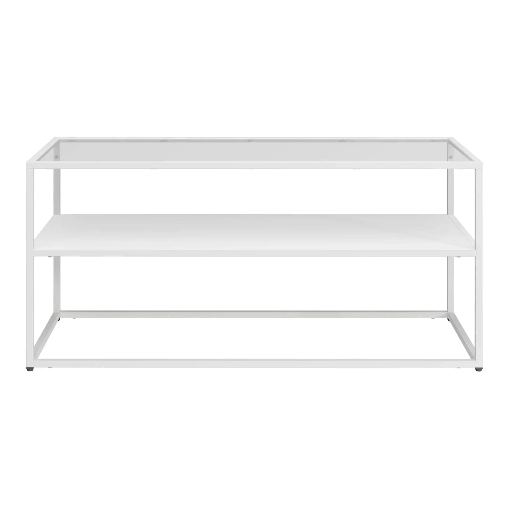 Tavolino da caffè con consolle laterale con ripiano acciaio e vetro temperato 102 x 43 x 46 cm bianco opaco 03_0010854