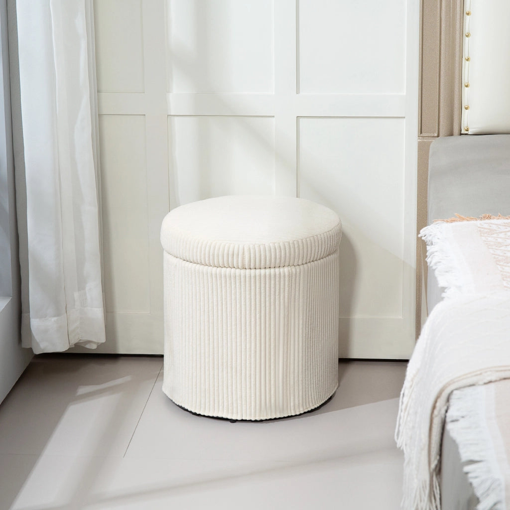 Pouf rotondo imbottito in velluto con struttura in metallo ¨C Zephmum ¨C Beige ?40x41 cm