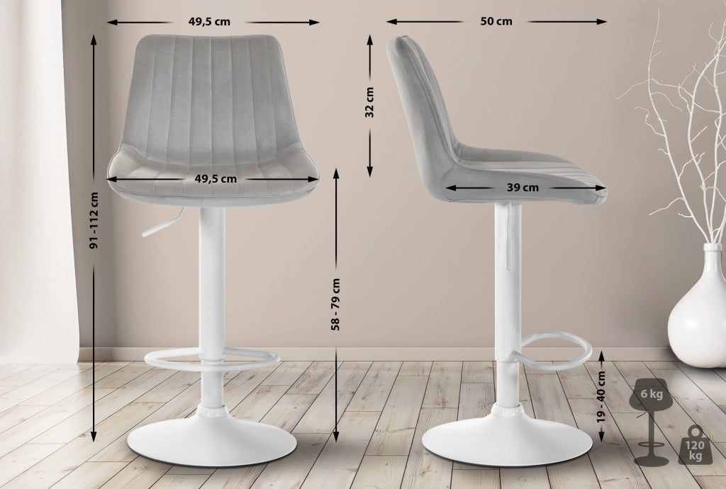 Sgabello Toni Velvet grigio,bianco
