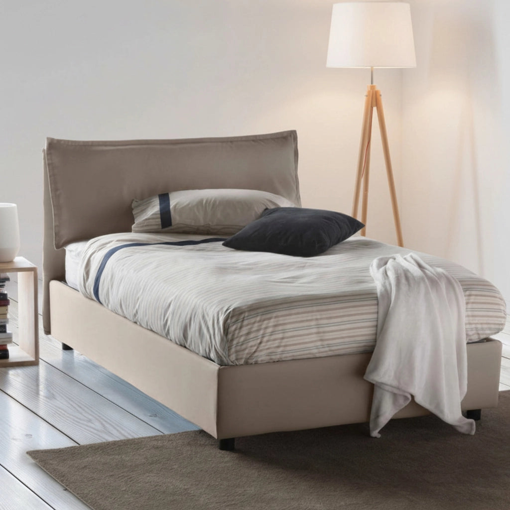 Attinia, Letto Piazza e Mezza Materasso Incluso Made in Italy, Grigio Tortora