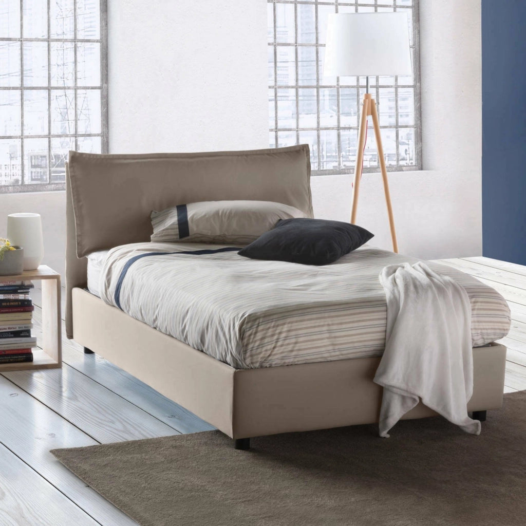 Attinia, Letto Piazza e Mezza Materasso Incluso Made in Italy, Grigio Tortora