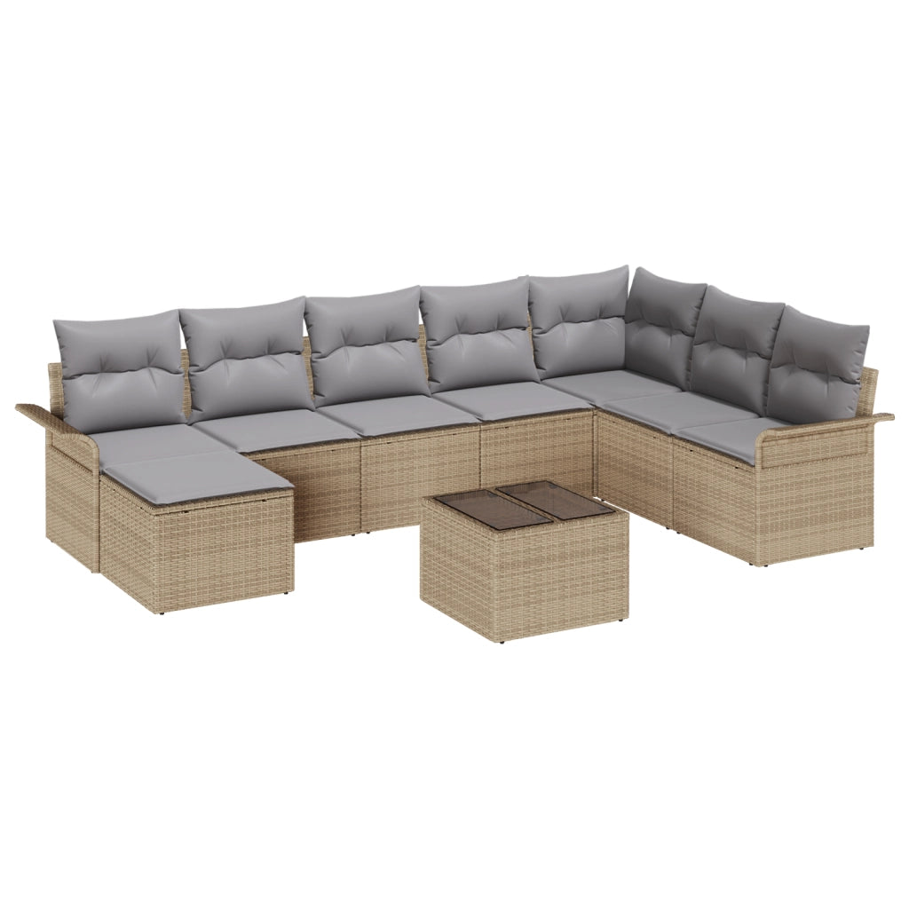 Set Divano da Giardino 9 Pezzi con Cuscini Rattan Polyrattan Nero