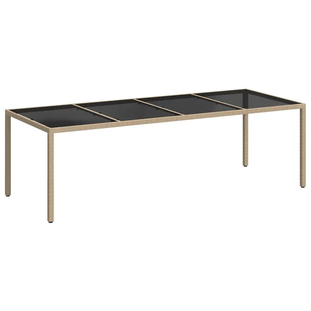 Tavolo Giardino | Tavolino da esterno Beige 250x100x75cm Vetro Temperato e Polyrattan