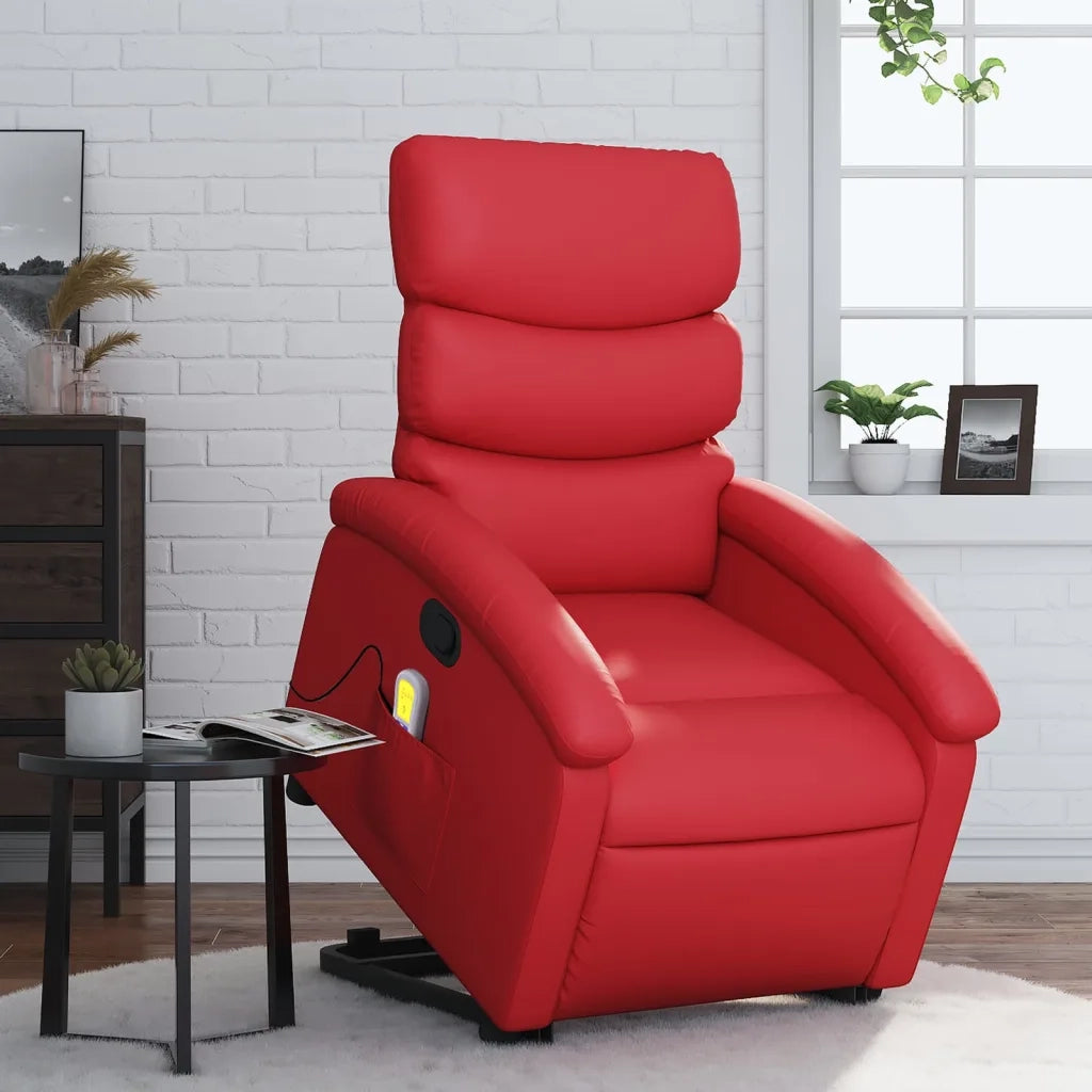 Divano Sedia-Poltrona Alzapersona Reclinabile Massaggio Rosso in Similpelle 294175