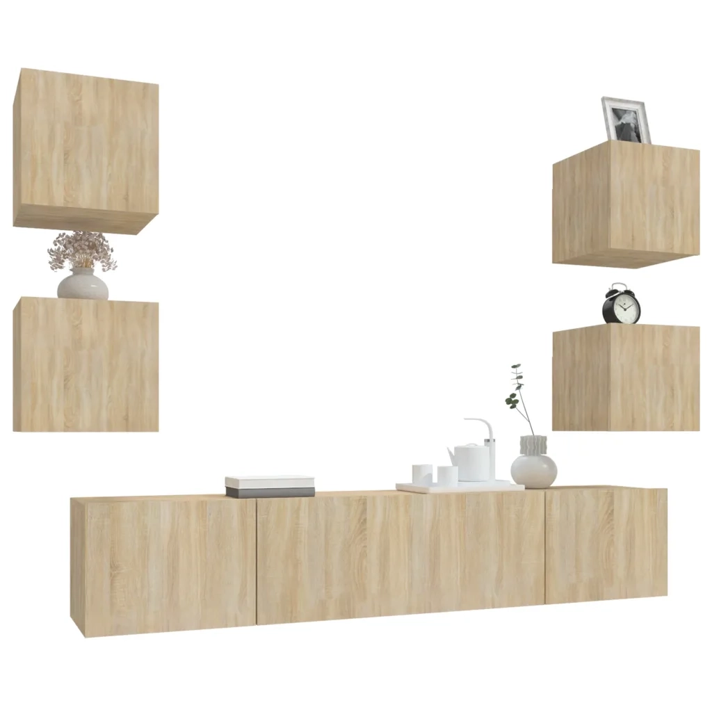 Set di Mobili Porta TV 6 pz Rovere Sonoma in Legno Multistrato cod mxl 11941