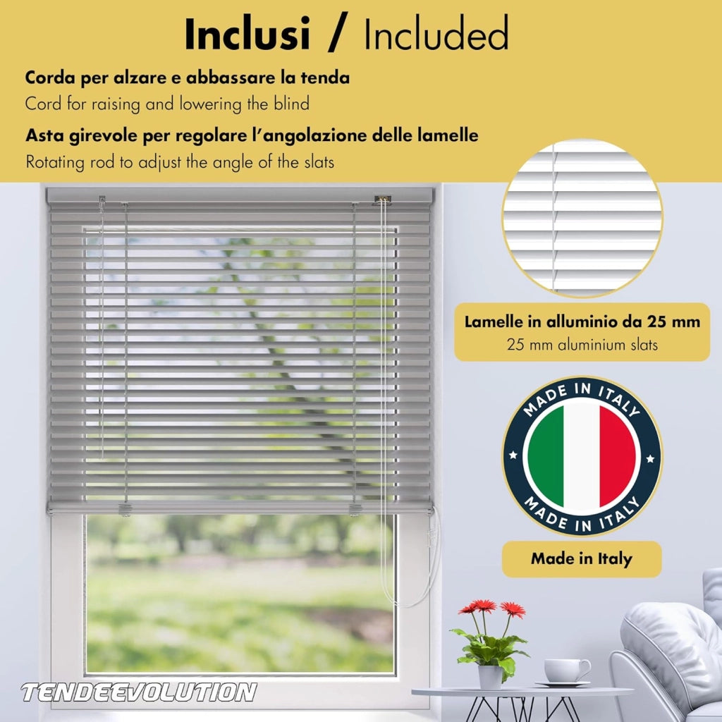 Tenda Veneziana Su Misura in Alluminio, Lamella da 25mm - Larghezza 2 x Altezza 2, Col. Blu 0258, Comando e Orientamento a Destra