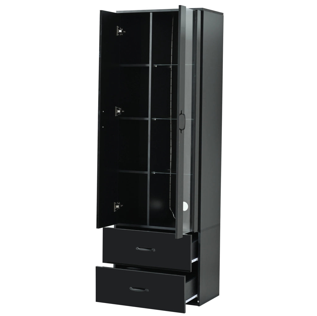 Vetrina moderna con LED e 2 cassetti; 2 ante; 60 x 35 x 182;5 cm; nero