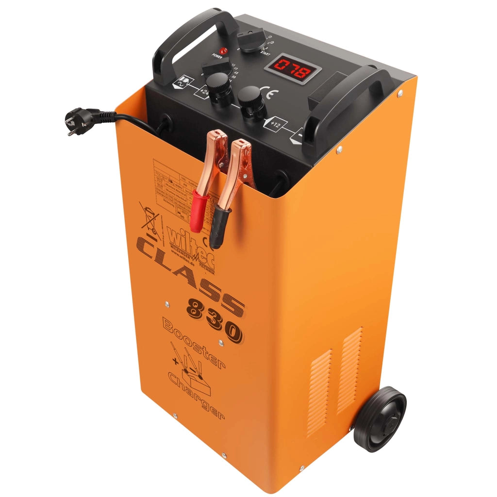 Caricabatterie da 12V e 24V con ruote, funzione d'avviamento, ricarica rapida