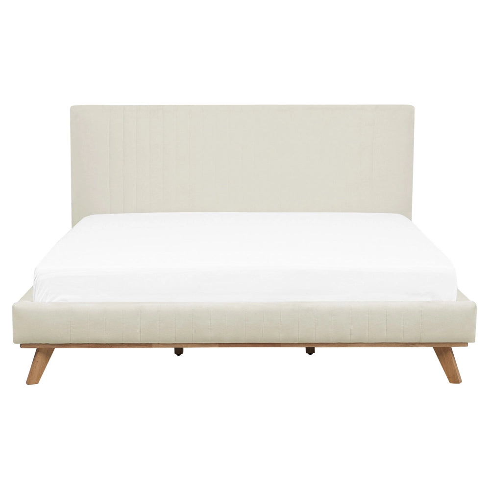 Letto 160 x 200 cm Beige Ciniglia imbottita con struttura a canale testiera trapuntata