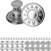 Viti di sostituzione per jeans, 20 pezzi, senza nichel, per persone con allergia, Ø 17 mm viti per jeans, colore argento, viti per jeans per allargare la gamba, viti per jeans da inchiodare, viti metalliche per jeans.