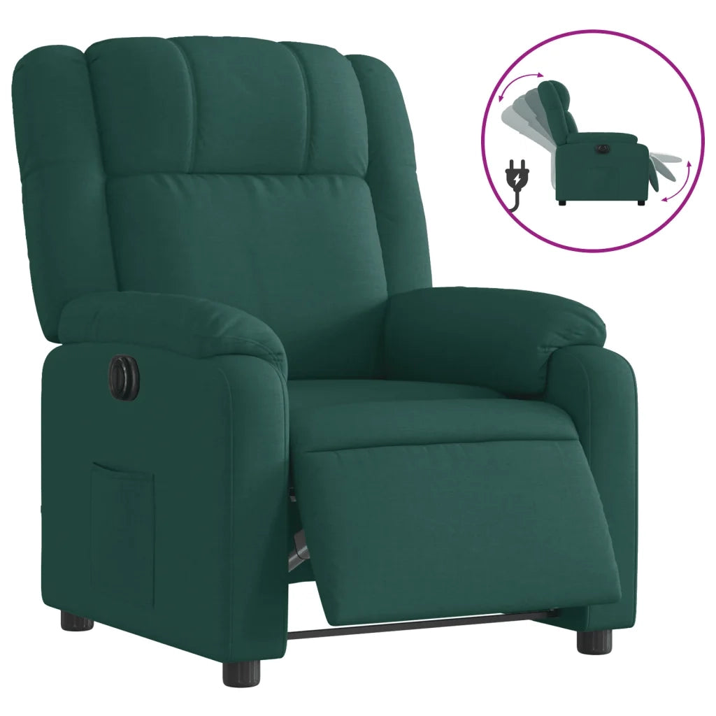 Poltrona | Sedia Relax Elettrica Reclinabile Verde Scuro in Tessuto