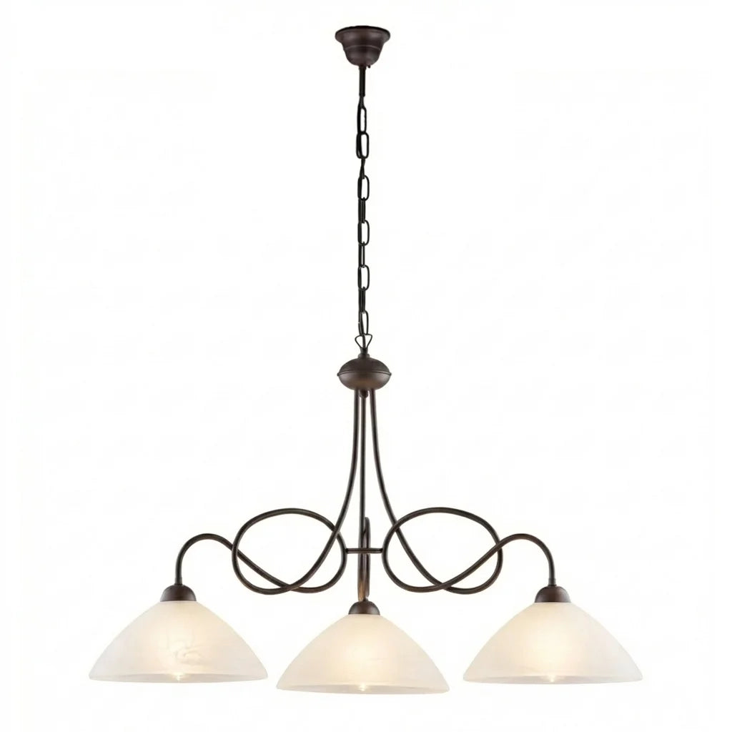 Lampadario Rustico Bistrot 3 Luci Nero e Bianco LuceArt Classic