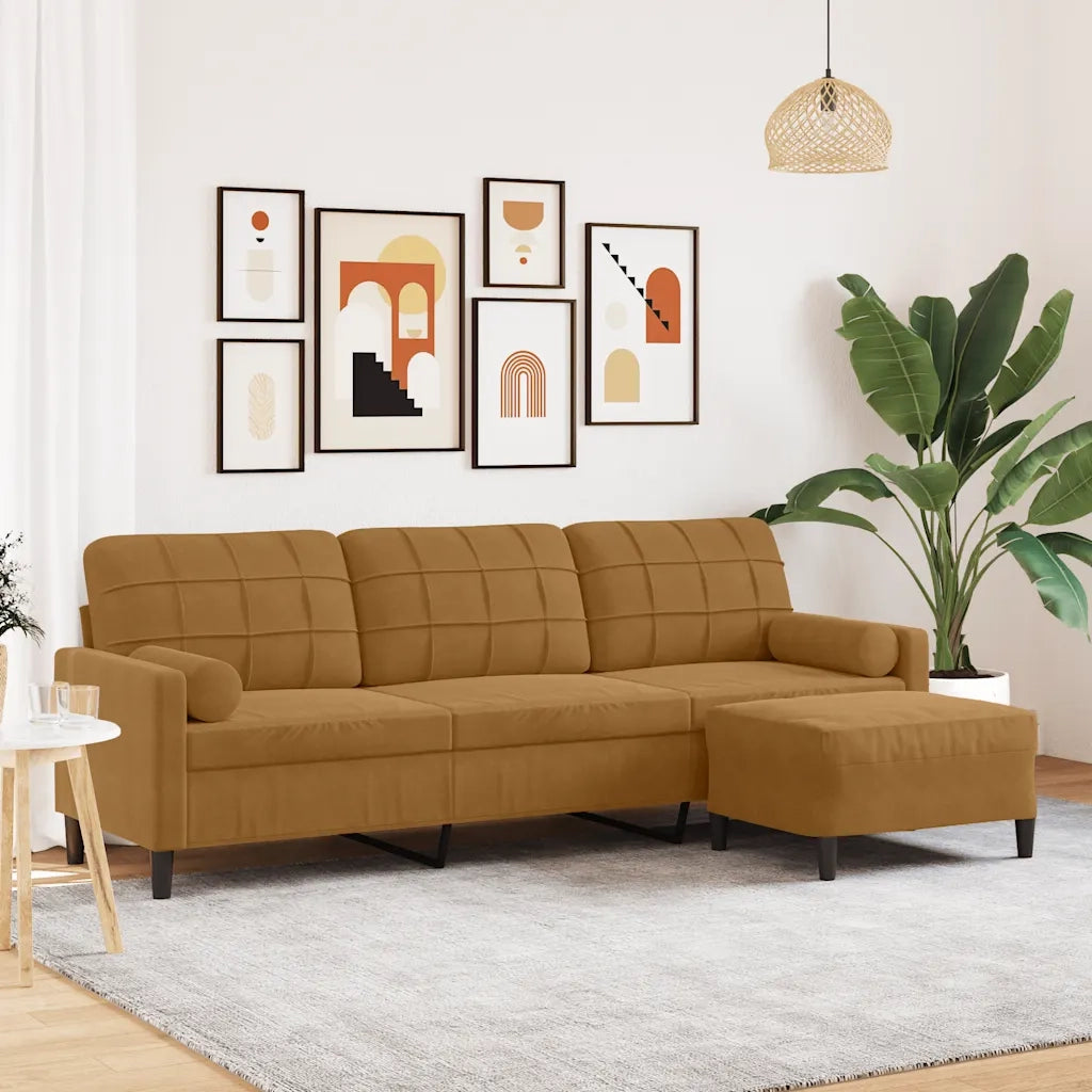 Divano a 3 Posti con Poggiapiedi Marrone 210cm in Velluto 3278284