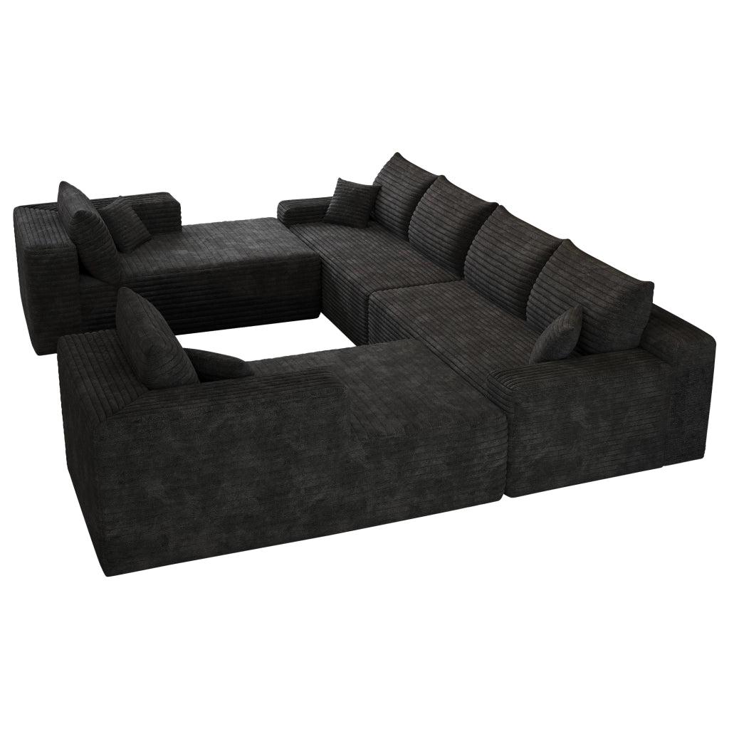 Divano modulare con montaggio senza attrezzi e imbottitura in schiuma elastica in tessuto nero 302 × 242 × 83 cm