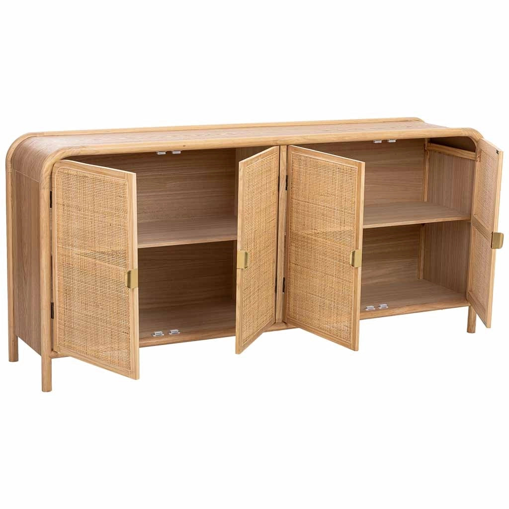Credenza in legno e rattan marrone 180x40x82h cm