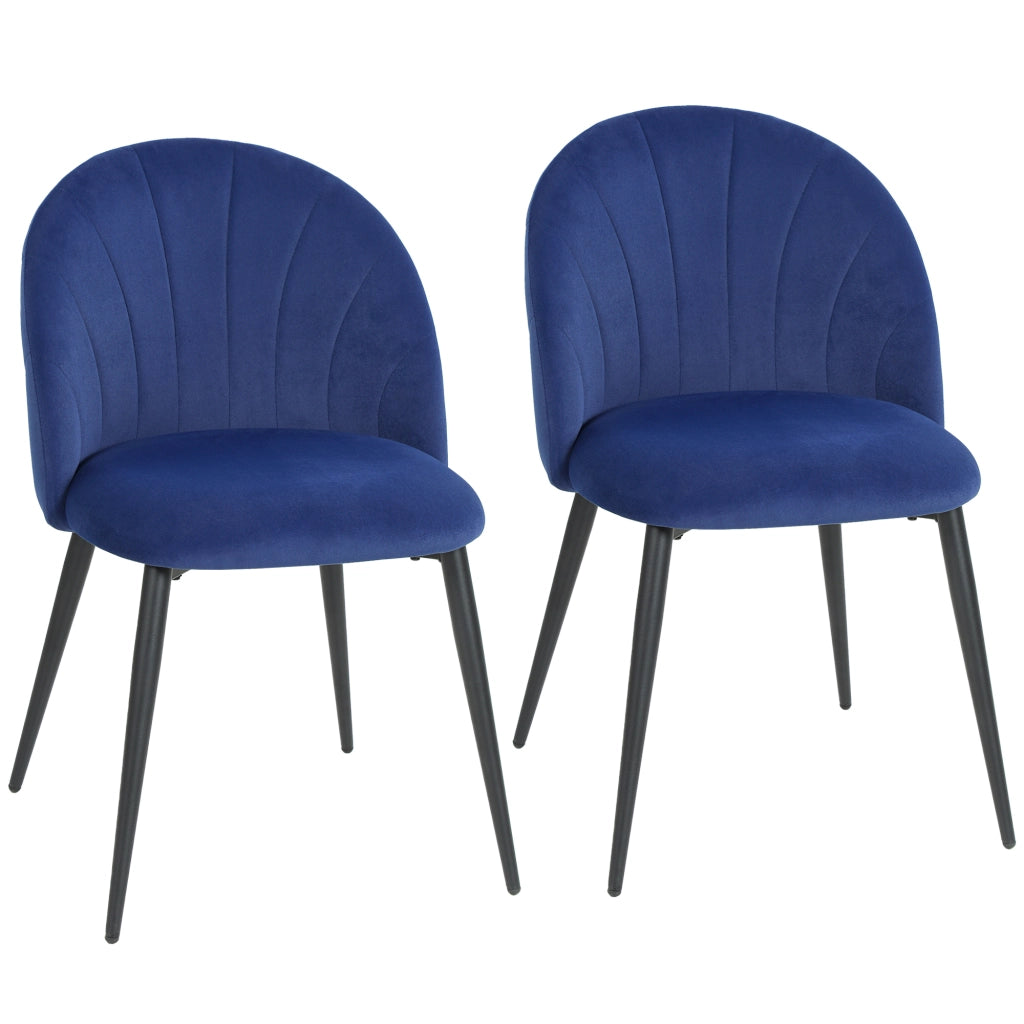 Set 2 Sedie da Pranzo 52x55x79 cm Imbottite con Schienale a Conchiglia in Velluto Blu