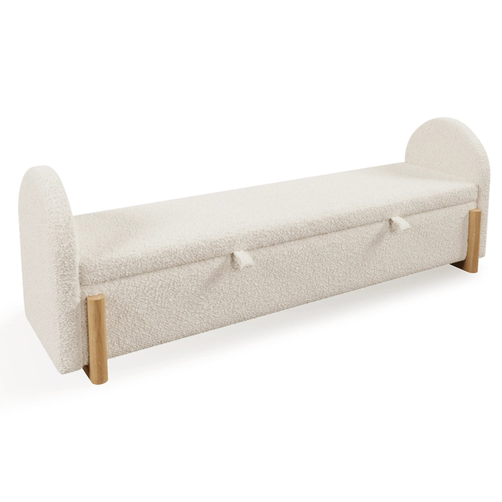 Panca contenitore da camera - con vano contenitore idraulico soft-close - chenille bianco 186 × 47 × 61 cm