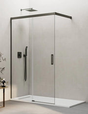 Porta doccia scorrevole 1+1 THALASSA (BASIC) walk-in 95 cm Profilo Titanio vetro trasparente