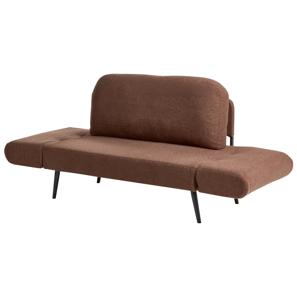 Divano letto con funzione letto cuscino rotondo rivestimento in bouclé gambe in ferro per soggiorno o camera da letto color marrone