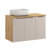Set da bagno YOKA beige: Mobile sotto lavabo 90 cm + piano per lavabo + lavabo