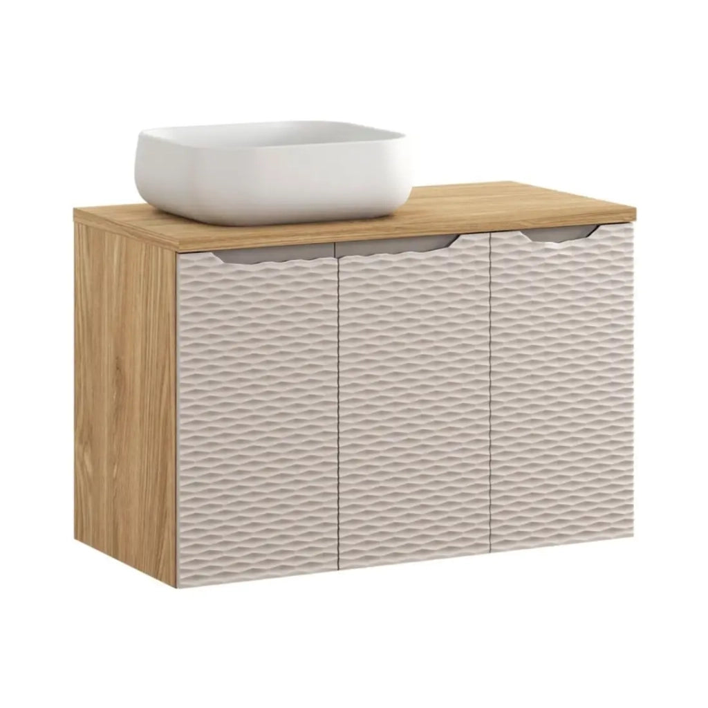 Set da bagno YOKA beige: Mobile sotto lavabo 90 cm + piano per lavabo + lavabo