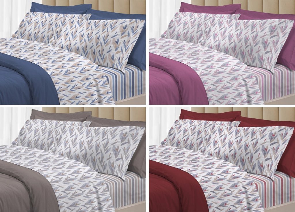 Completo Lenzuola Letto 100% Cotone Italy 3027 Disegno Tulipani - Piazza E Mezza - Blu