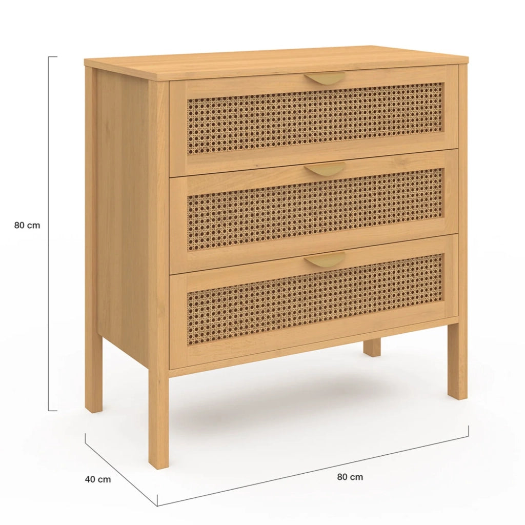 IDMarket - EDHEN Cassettone a 3 cassetti, 80 cm, in vimini color legno