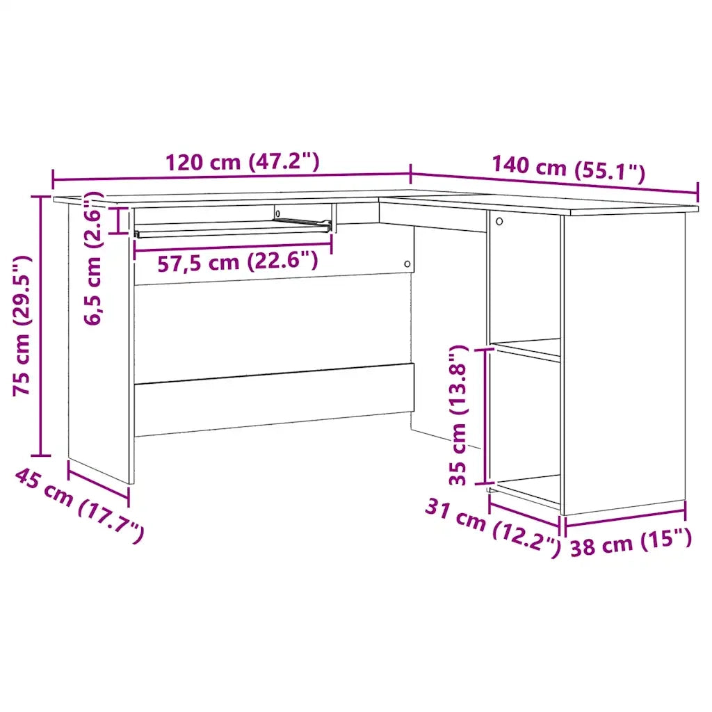 Scrivania Angolo Artigianale 120x140x75 cm Legno Multistrato 855901