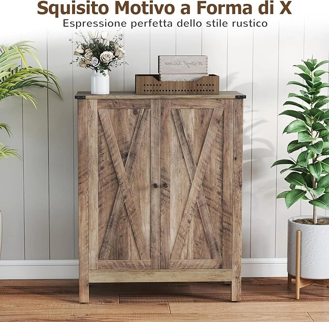 Armadio per Scarpe con Ante, Scarpiera in Legno da 6 Livelli in Stile Rustico con Ripiani Regolabili, per Ingresso Corridoio e Soggiorno, 80x35,5x100 cm (Marrone)