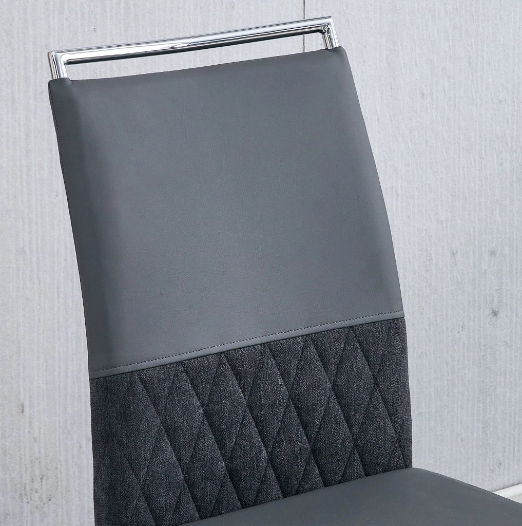 Sedia da pranzo ergonomica grigia con schienale imbottito e struttura in metallo resistente