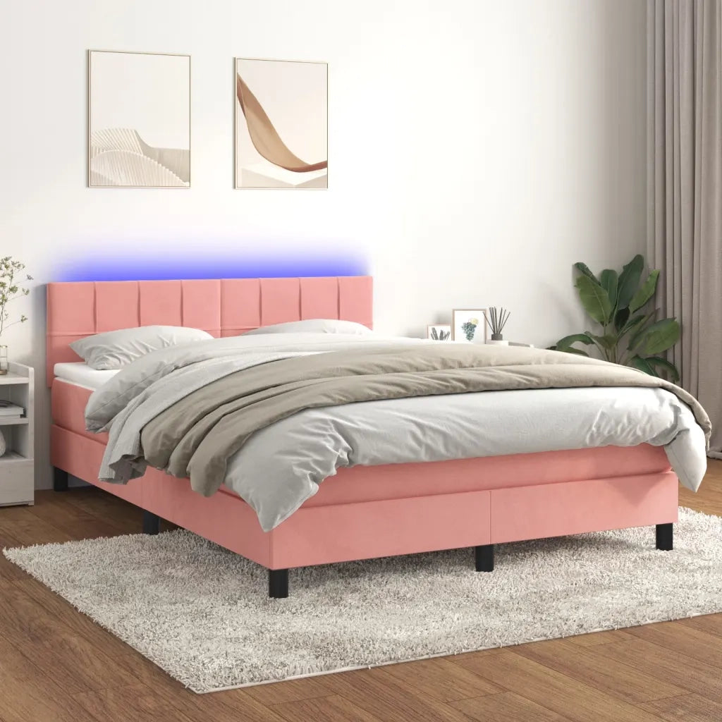 Letto a Molle con Materasso e LED Rosa 140x190 cm in Velluto 3134404