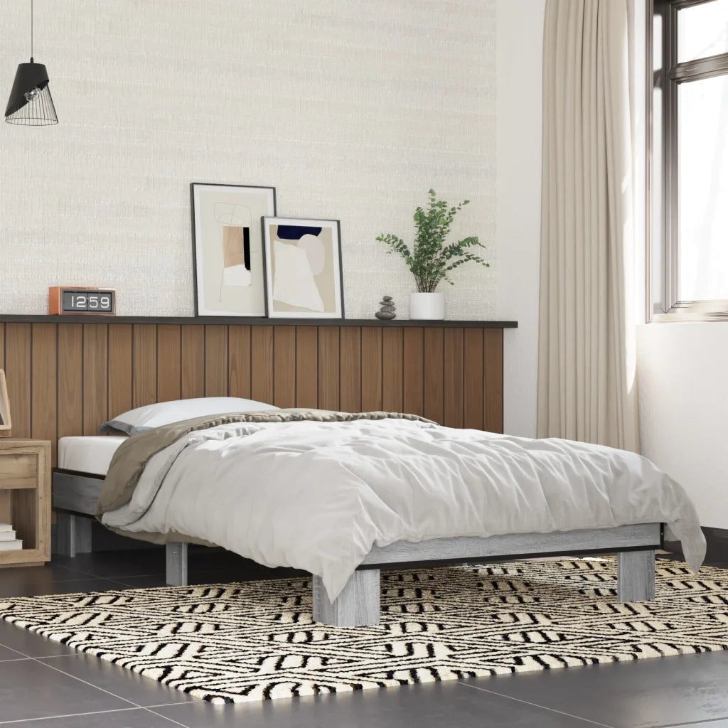 Letto singolo | Letto per adulti | Giroletto Grigio Sonoma 90x200 cm Legno Multistrato e Metallo