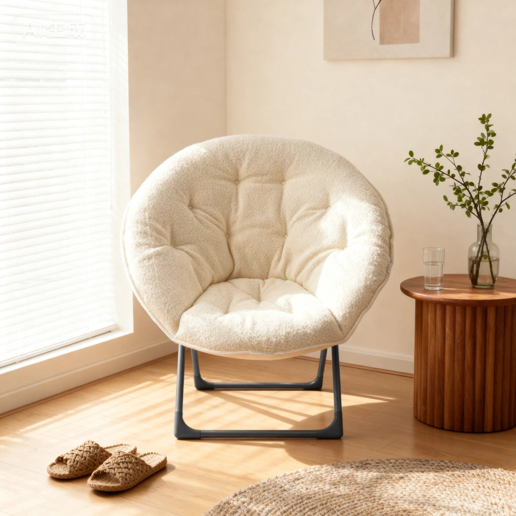 Sedia a sacco pieghevole in lana - Zephmum- Beige, portatile e morbida