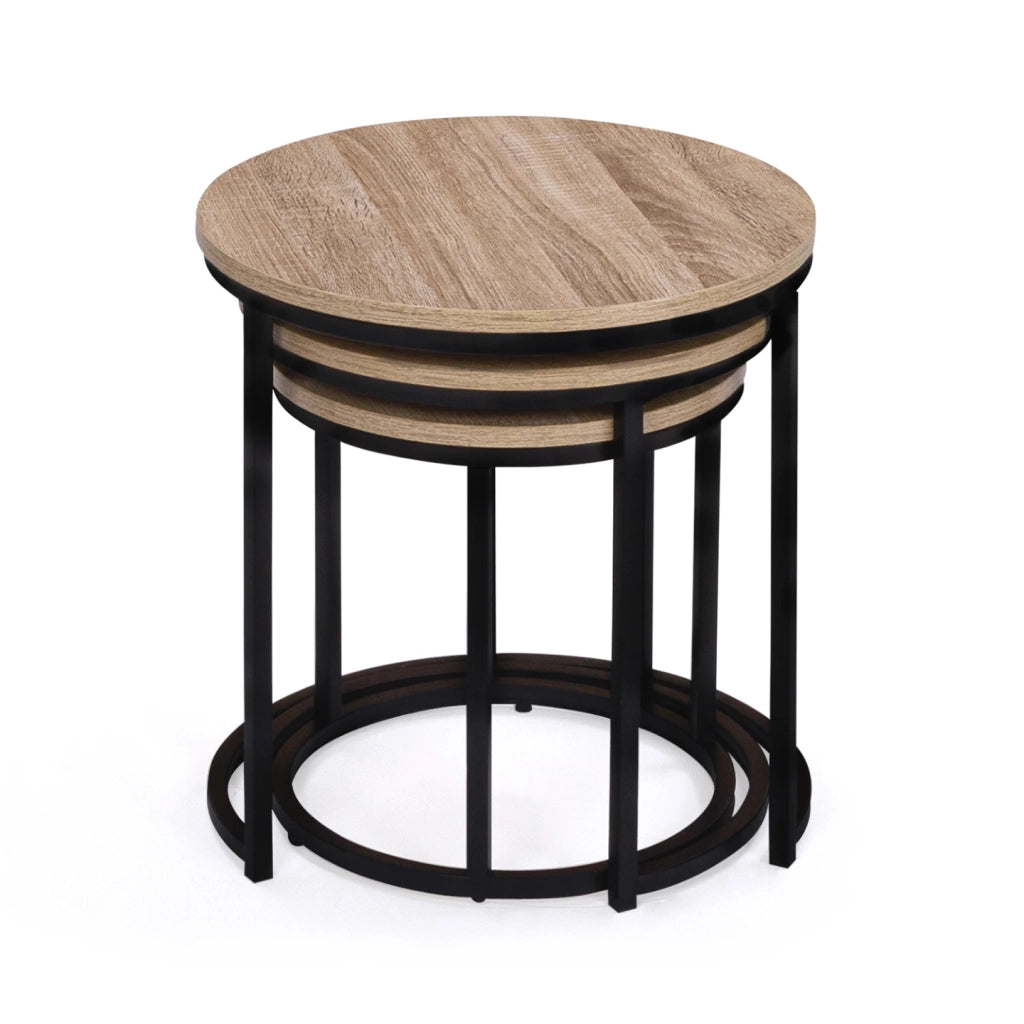 IDMarket - Set di 3 tavolini rotondi DETROIT 35/40/45 design industriale