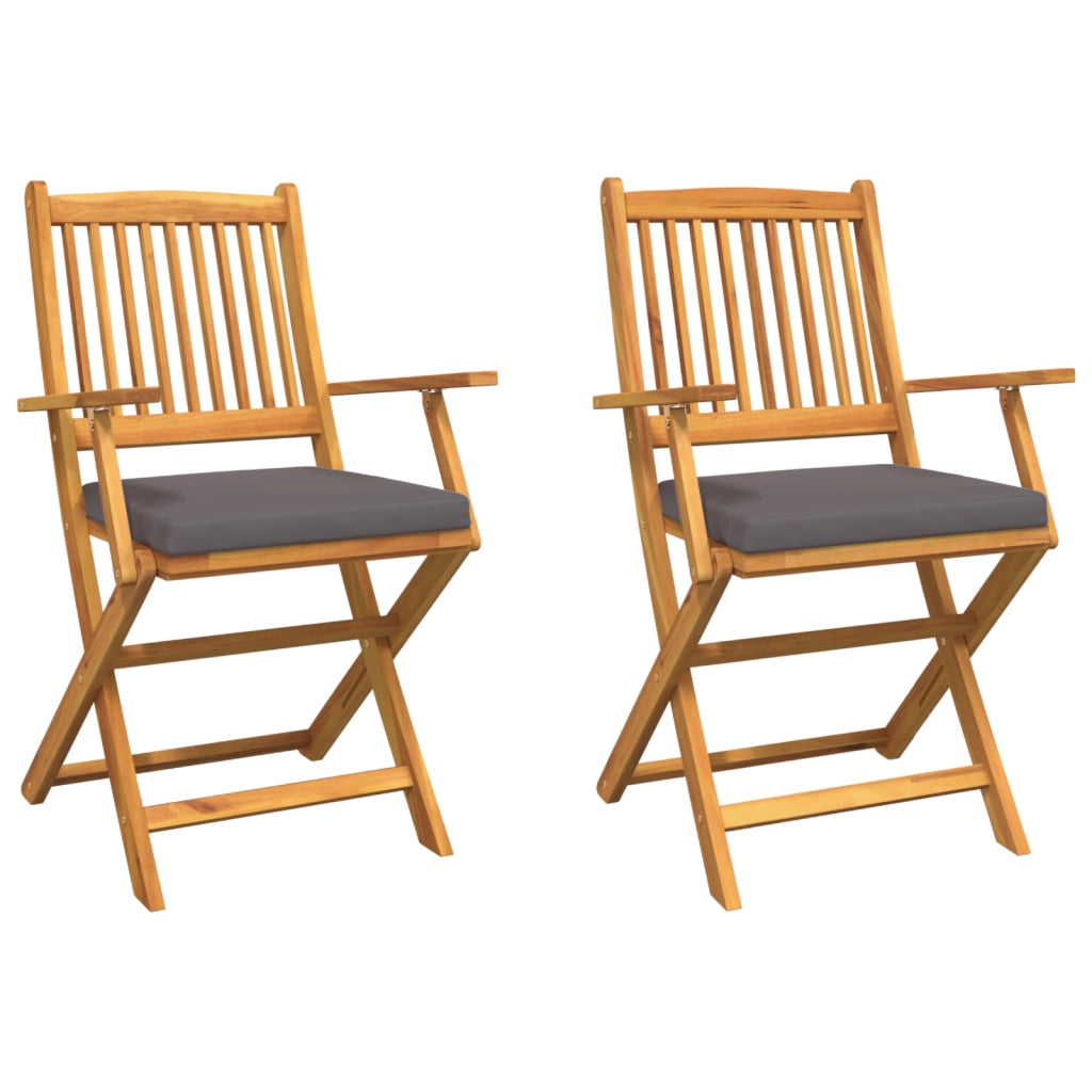 Sedia da giardino pieghevole  con cuscino grigio 2 pezzi in legno massello di acacia