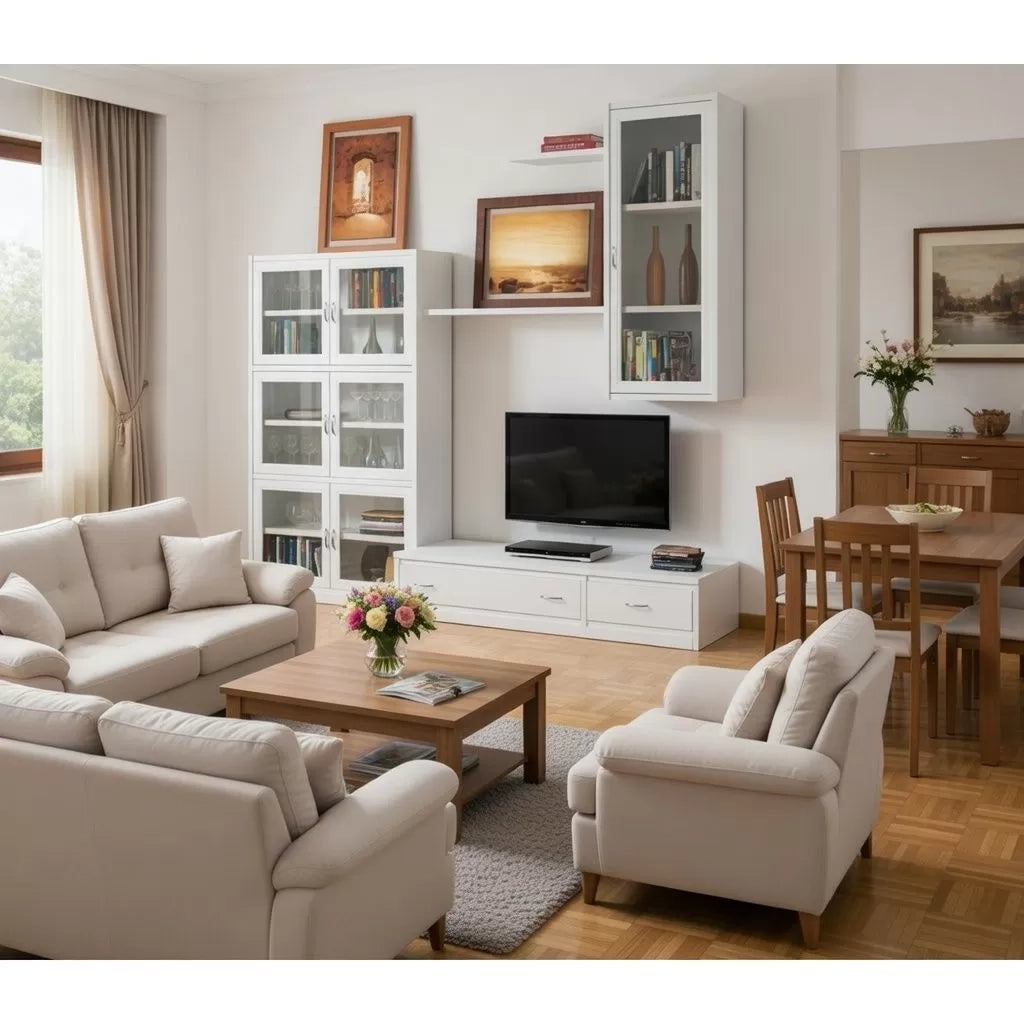 Parete attrezzata classica in legno bianco 265x36/60x230 - Mobili 2G