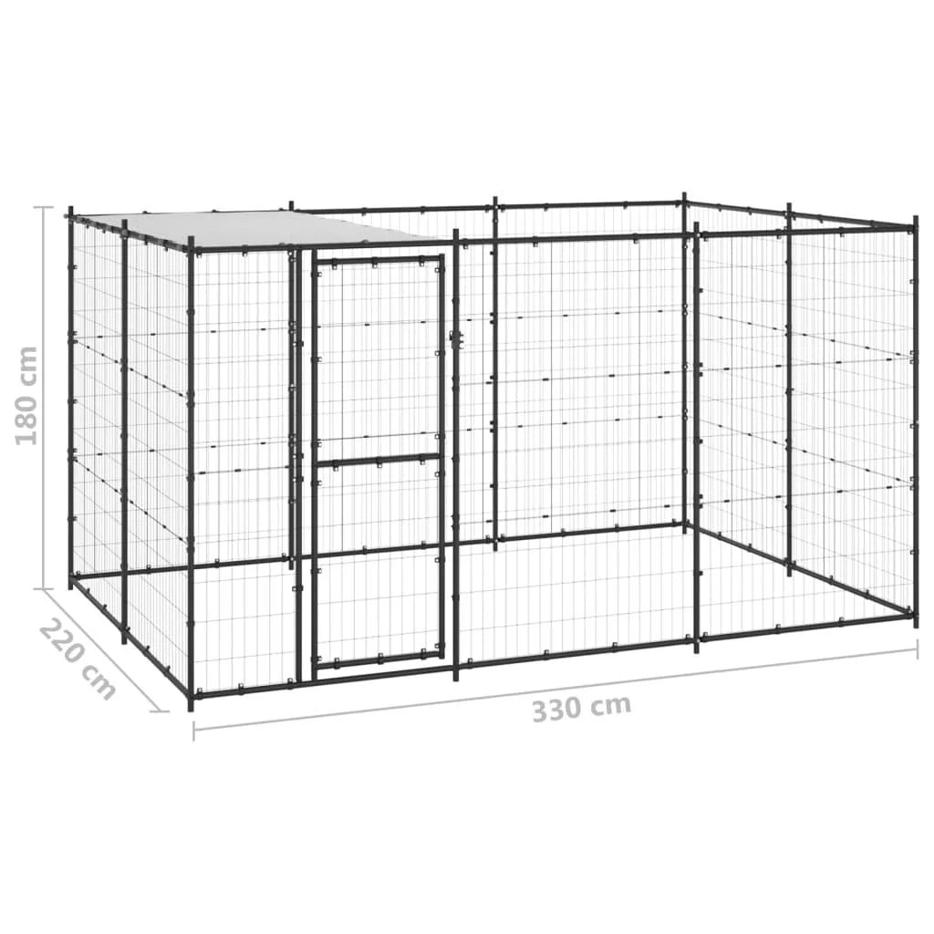 Recinto per animali da esterno per cani in acciaio con tetto 7,26 m² 02_0000403