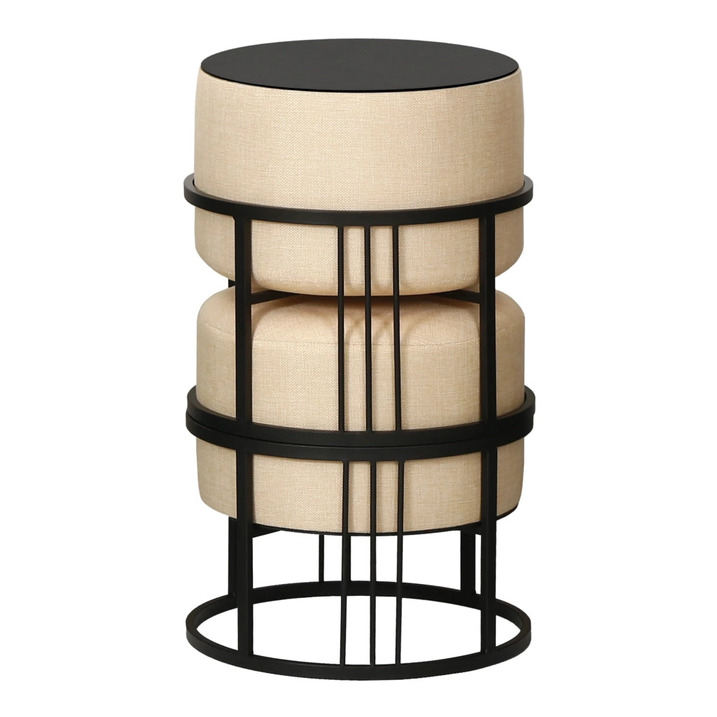 Set di 2 pouf impilabili design moderno e senza tempo multifunzionali rotondi beige 03_0009693
