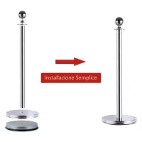 Outsunny Transenne Elimina Separacode Paletti di Delimitazione con Corde Rosso Acciaio Inox Ф32 x 95CM Argento