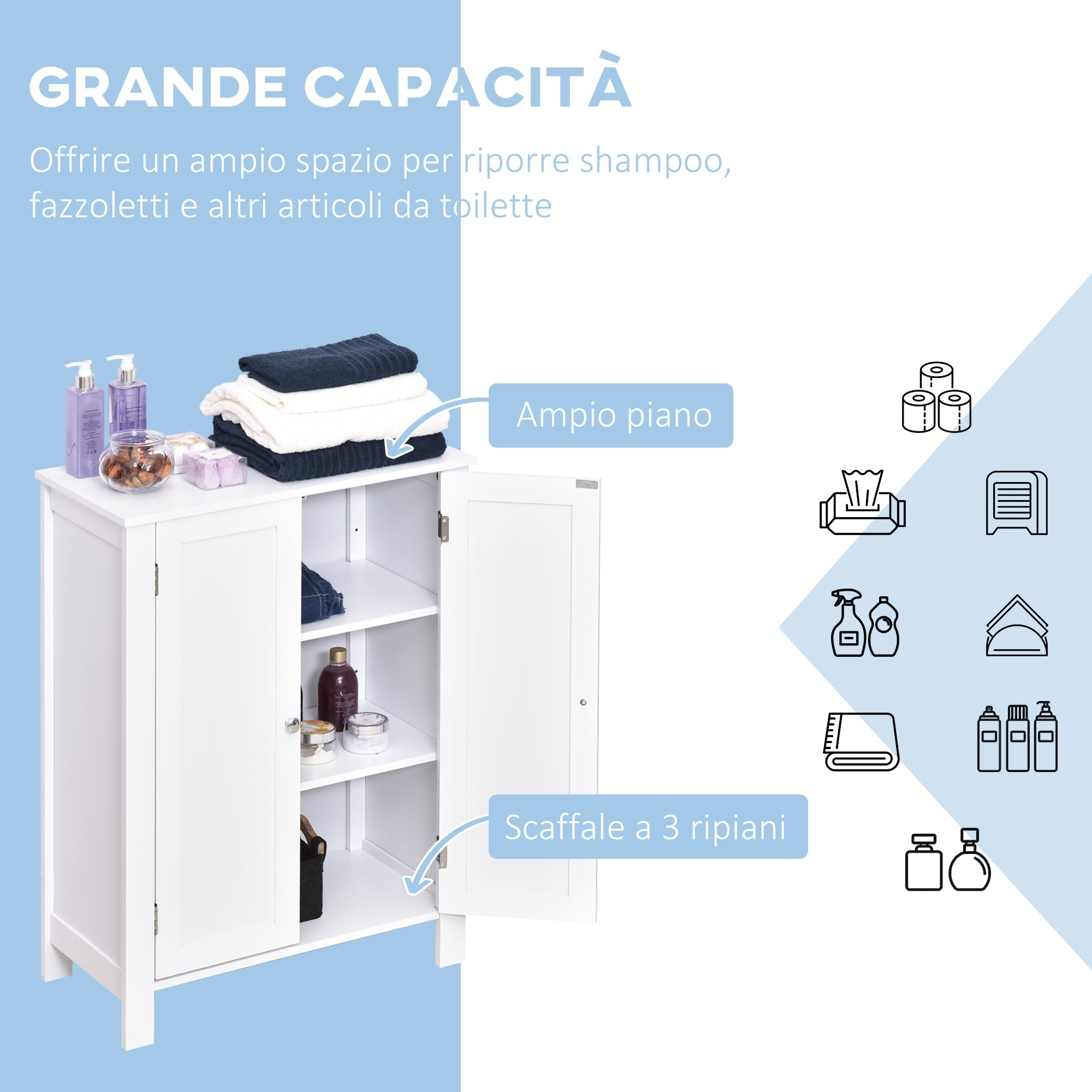 Mobiletto da Bagno 2 Ante Bianco 60x30x80 cm