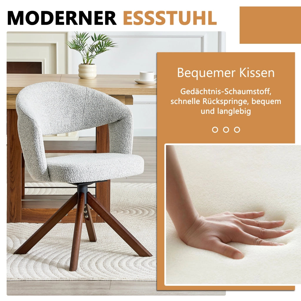 SEDIA Girevole 360° Set da 2 pezzi 81,5 cm Tessuto grigio chiaro e legno di noce