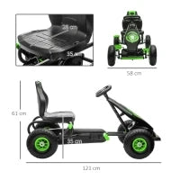 Go Kart a Pedali per Bambini 5-12 Anni con Sedile Regolabile, in Metallo e PP 121x58x61 cm, Verde e Nero