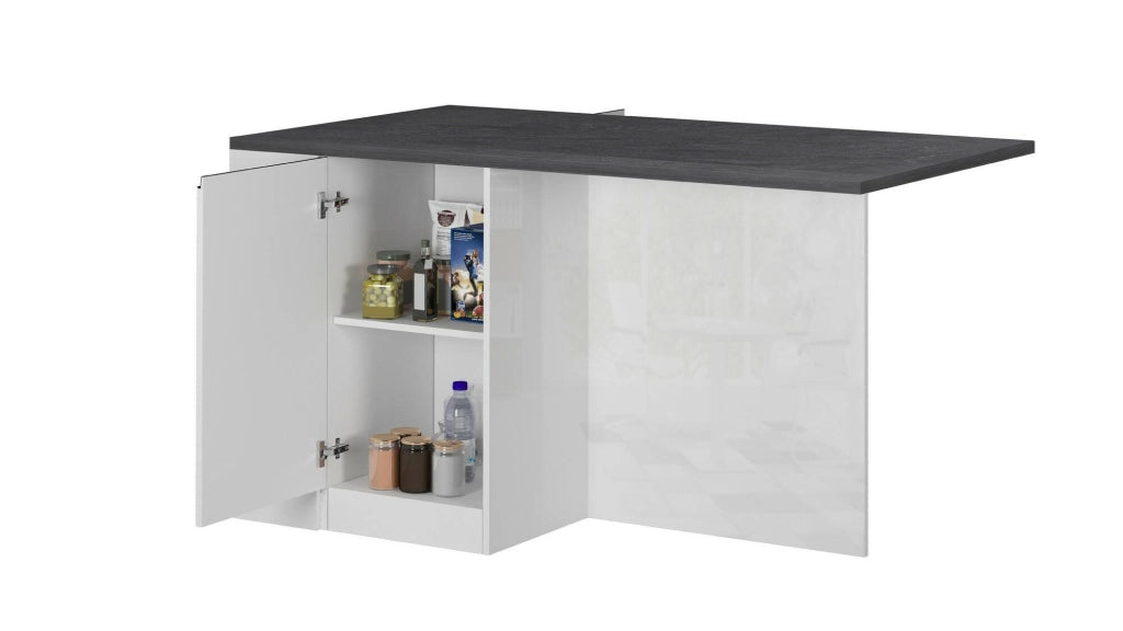 Isola da cucina Abern, Tavolo ausiliario portaoggetti, 100% Made in Italy, 160x90h90 cm, Bianco lucido e Ardesia