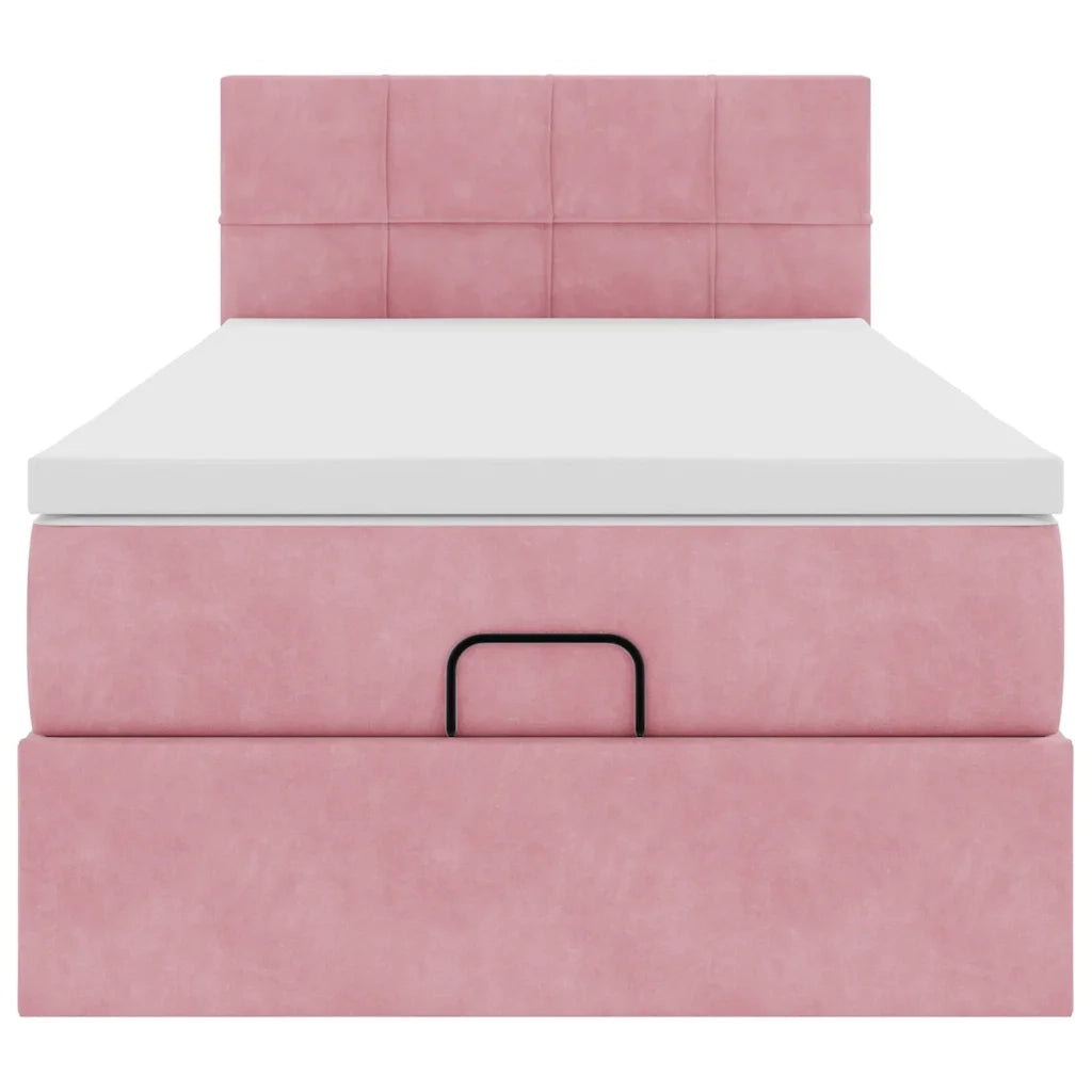Struttura Letto Pouf con Materasso Rosa 90x200 cm in Velluto 3312601