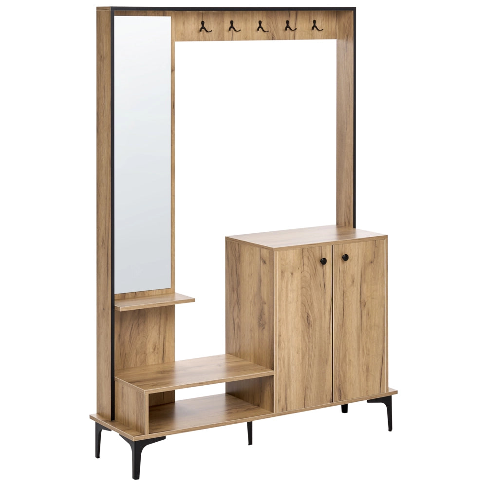 Mobile contenitore per ingresso con scarpiera L 120 cm A 170 cm Armadio Appendiabiti Specchio Truciolato Marrone chiaro