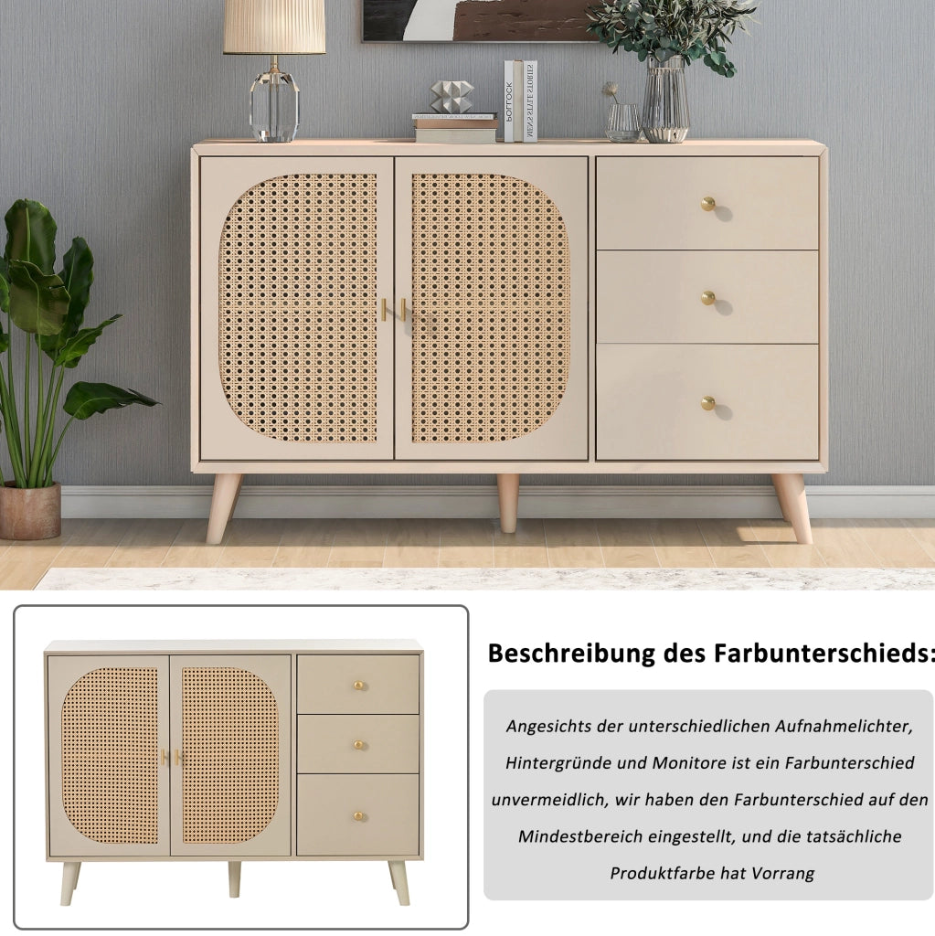 Credenza moderna bianco sporco con 2 ante e 3 cassetti, 120 cm