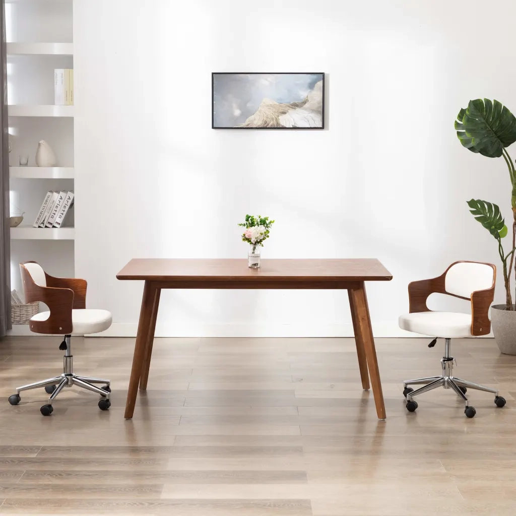 Sedia da Ufficio Girevole Bianca in Legno Piegato e Similpelle 3054849
